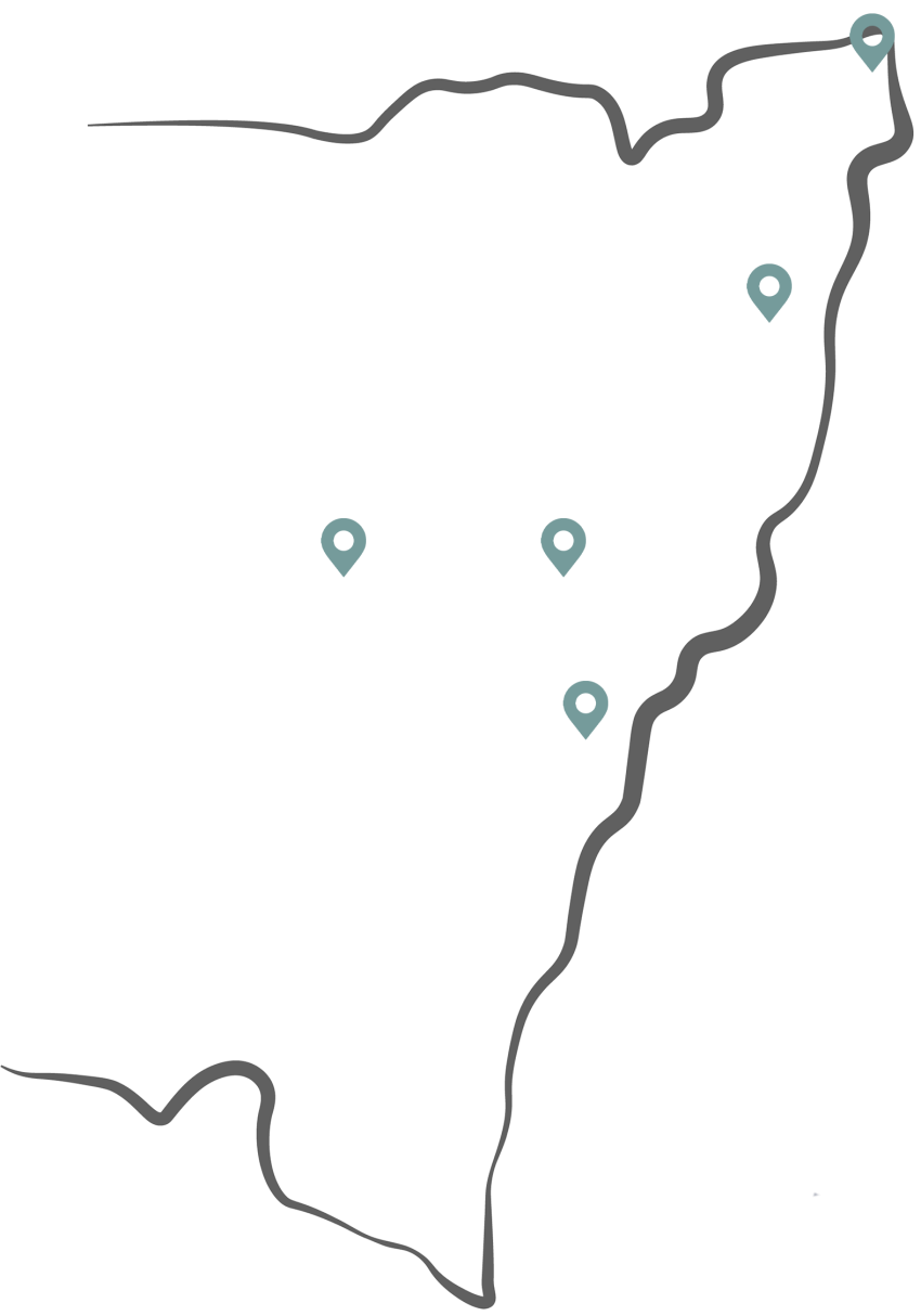Simple map of NSW showing multiple school locations